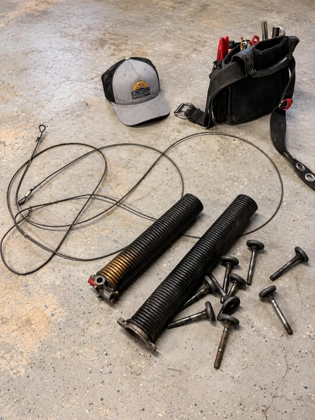 Garage door springs, cables and service hardware